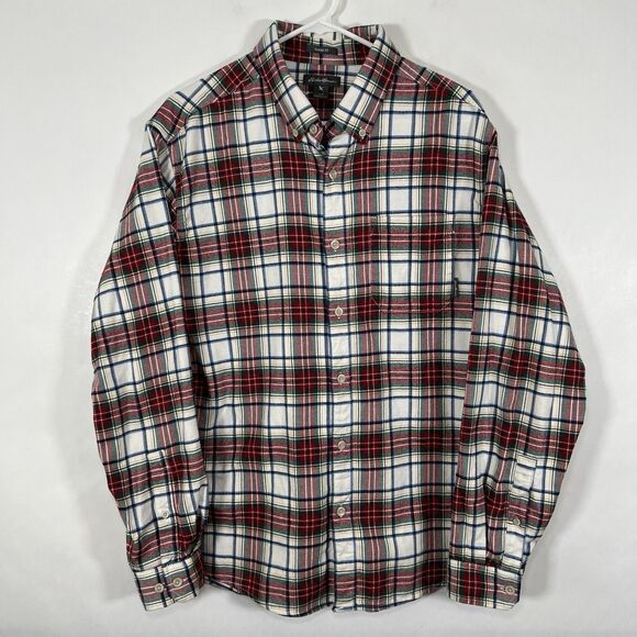 Eddie Bauer Classic Fit Button Down Flannel Shirt Mens Large Red Green Plaid - Picture 1 of 14